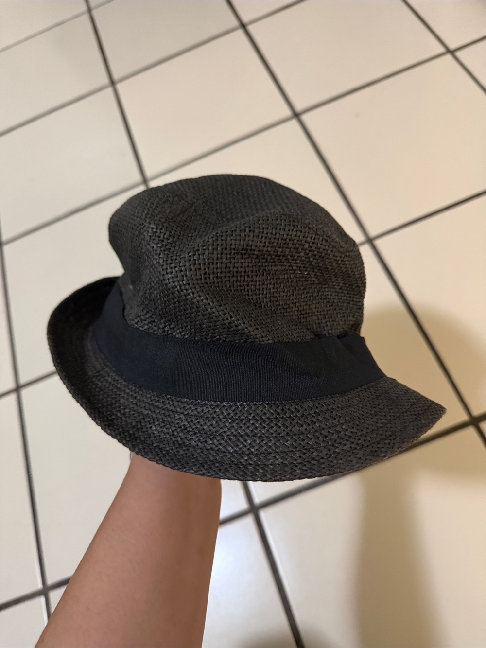 H&M Black Woven Bucket Hat with Fabric Band